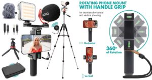 Movo iVlogger PRO vlogging kit review with tripod, microphone, and RGB LED light for smartphone content creators.